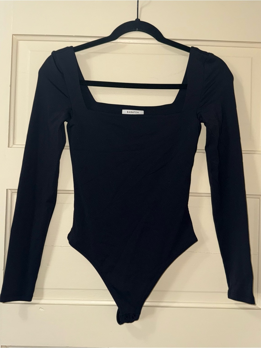 Babaton Black Long Sleeve Square Neck Bodysuit